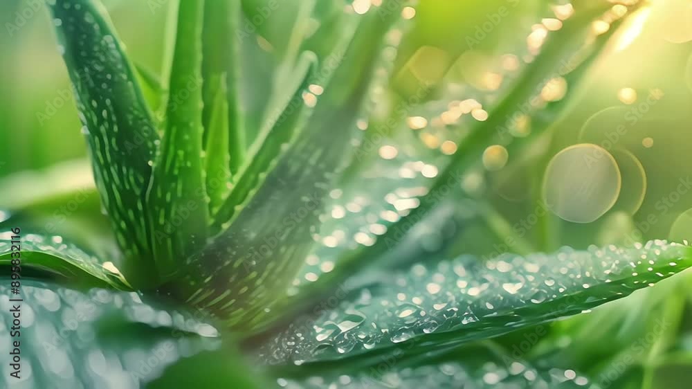 close up of aloe vera and water drops close up of aloe vera and water drops