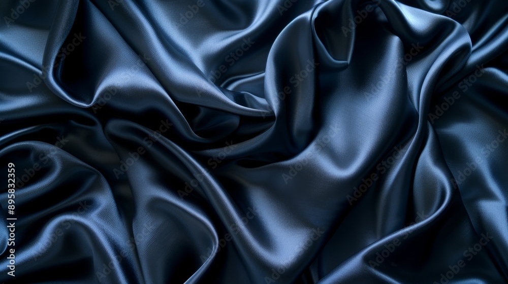 Fototapeta premium A midnight blue satin fabric with soft light accents, giving it a mysterious and luxurious feel