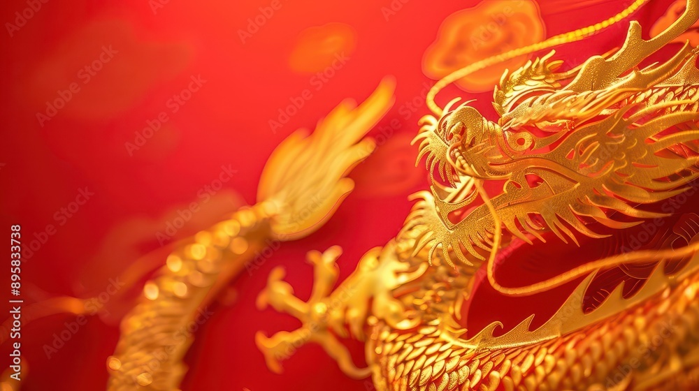 majestic golden dragon lantern illuminated against rich red backdrop intricate papercut designs and flowing silk ribbons create a sense of movement and celebration for chinese new year majestic golden dragon lantern illuminated against rich red backdrop intricate papercut designs and flowing silk ribbons create a sense of movement and celebration for chinese new year