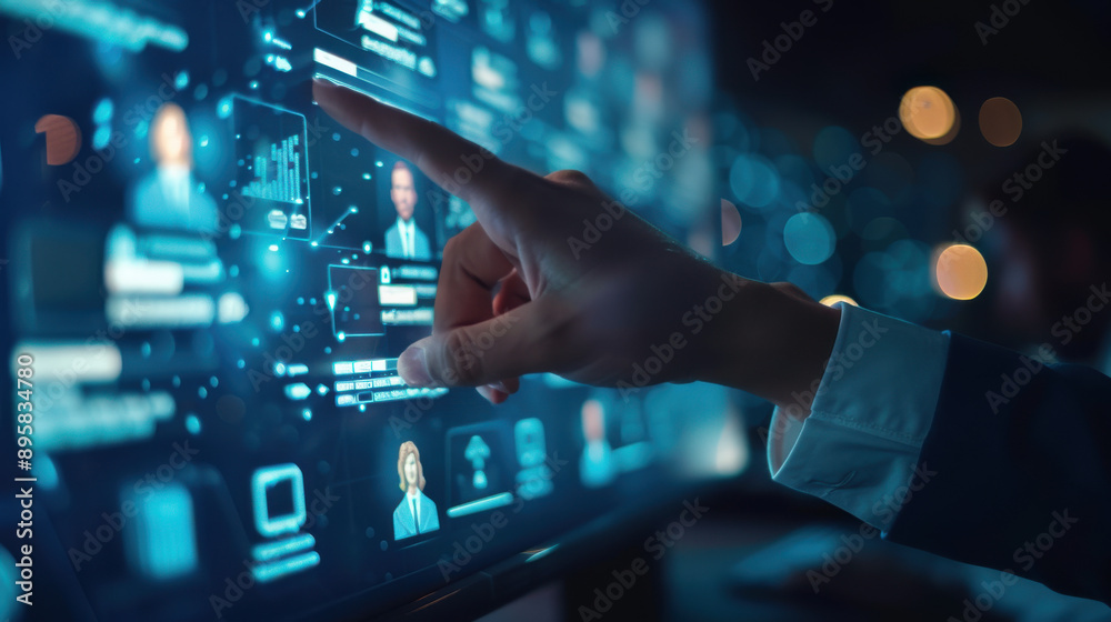 HR manager reviewing candidate profiles on a digital platform, recruitment data visualization HR manager reviewing candidate profiles on a digital platform, recruitment data visualization