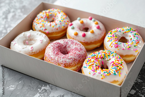 Wallpaper Mural Close up of a colorful glazed donuts in a white box. Shallow depth of field Torontodigital.ca