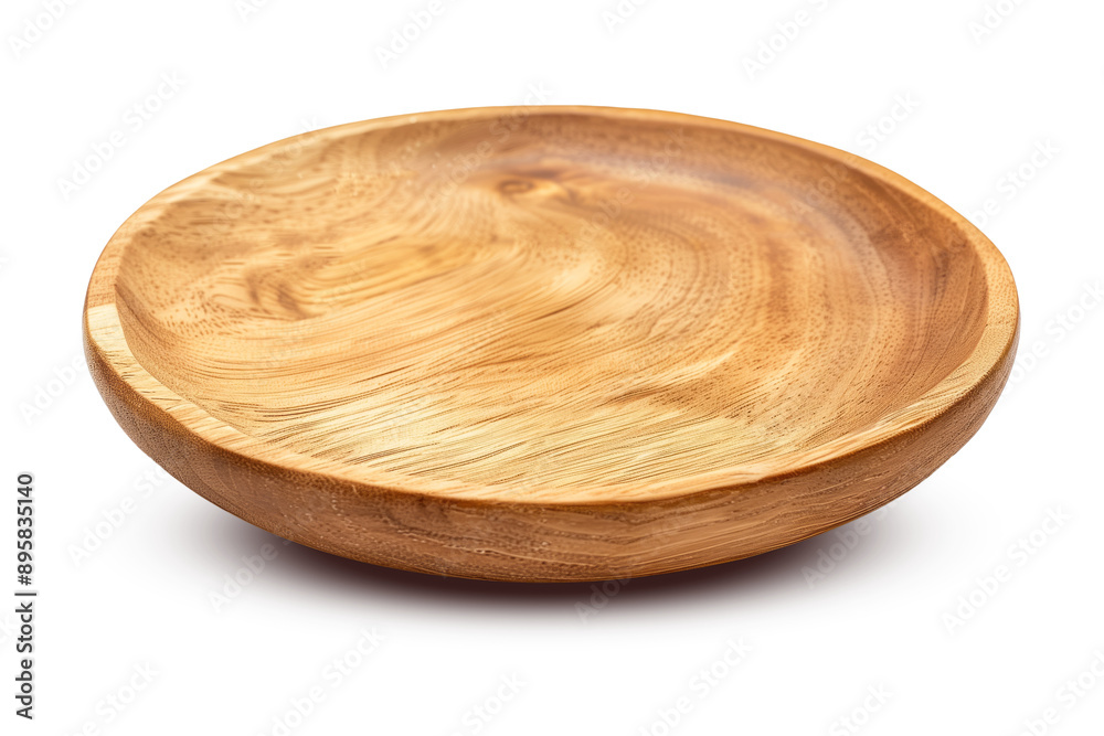 A round wooden plate, isolated on a transparent background with a visible wood grain, adding a rustic touch A round wooden plate, isolated on a transparent background with a visible wood grain, adding a rustic touch