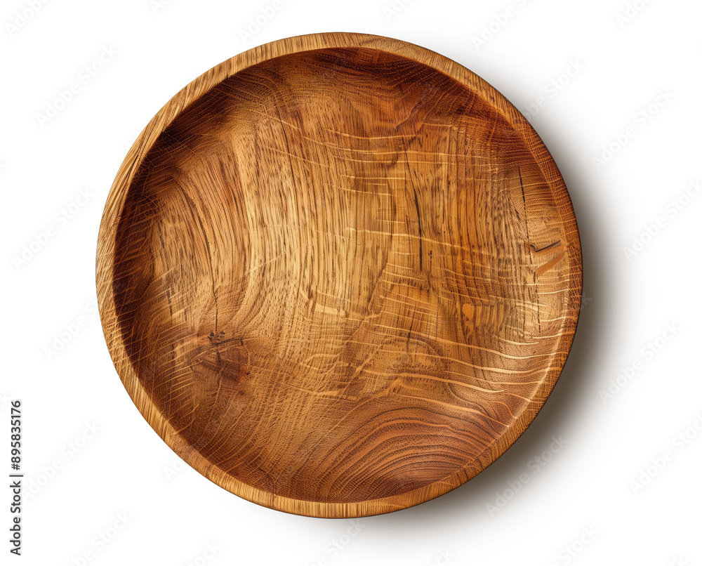 Top view of a round wooden plate, isolated on a transparent background with a visible wood grain, adding a rustic touch Top view of a round wooden plate, isolated on a transparent background with a visible wood grain, adding a rustic touch