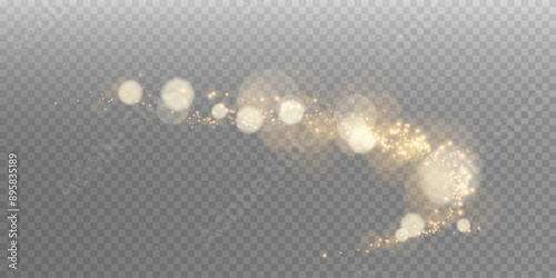 The bokeh is really bright and shimmers with gold dust and bright star particles. There are some light abstract glowing lights, and the bokeh effect is glowing on a light background. The Christmas bac
