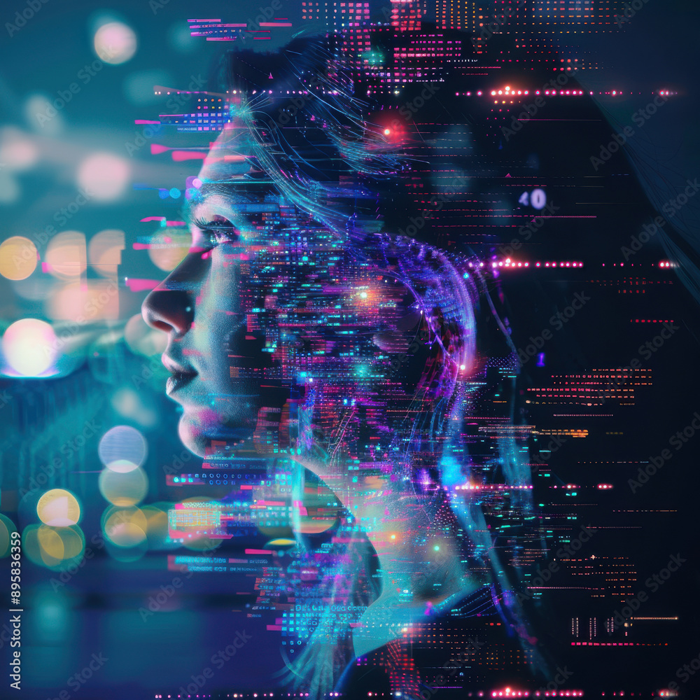 Immersed in the digital realm, the woman utilizes big data analytics to make informed decisions and drive strategic initiatives.