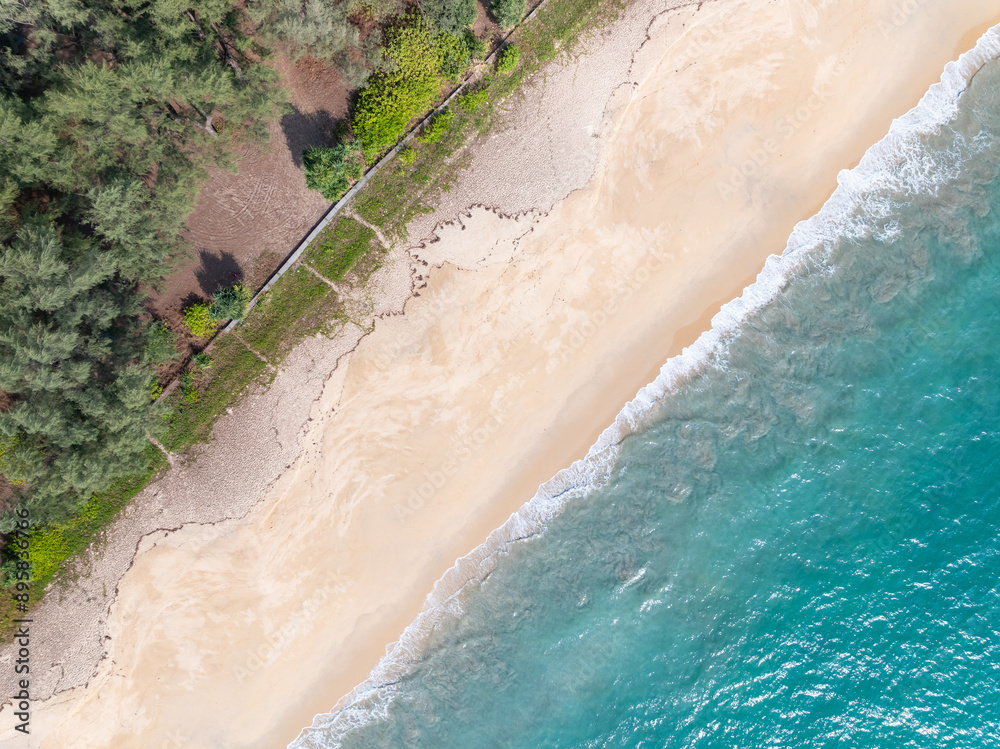 Fototapeta premium Amazing top view beach High angle view of Tropical beach sea in the beautiful Phuket island Thailand