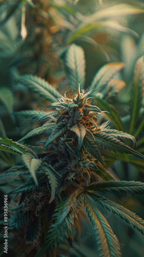 Fototapeta premium Creative banner with marijuana buds and wellness theme