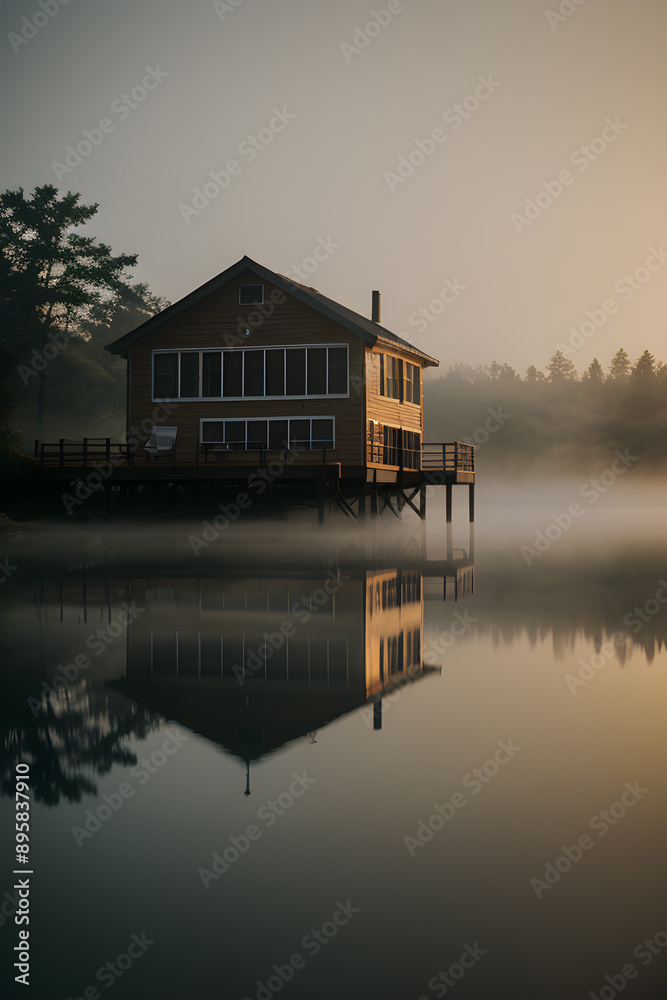 Fototapeta premium A Lake House In Fog