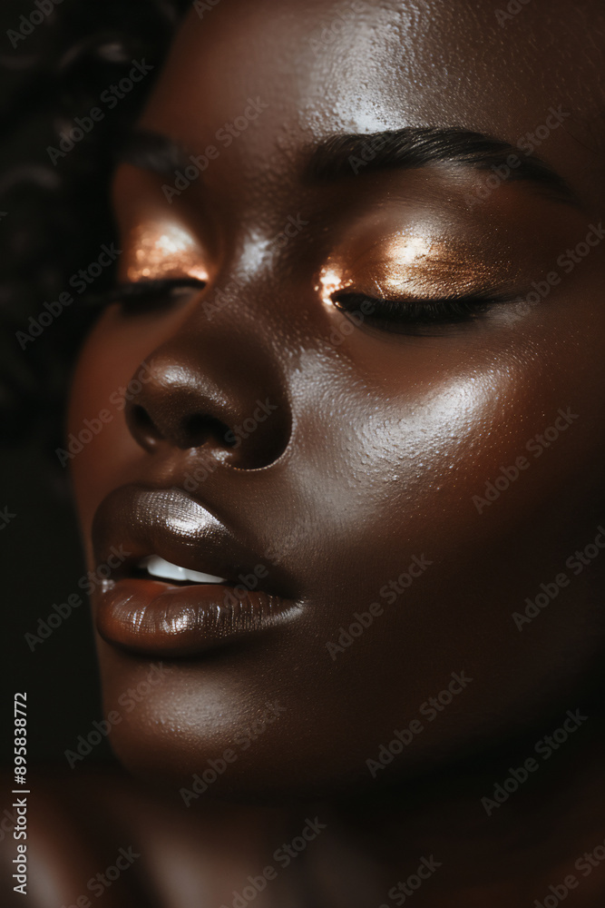an African American woman with golden eye shadow an African American woman with golden eye shadow