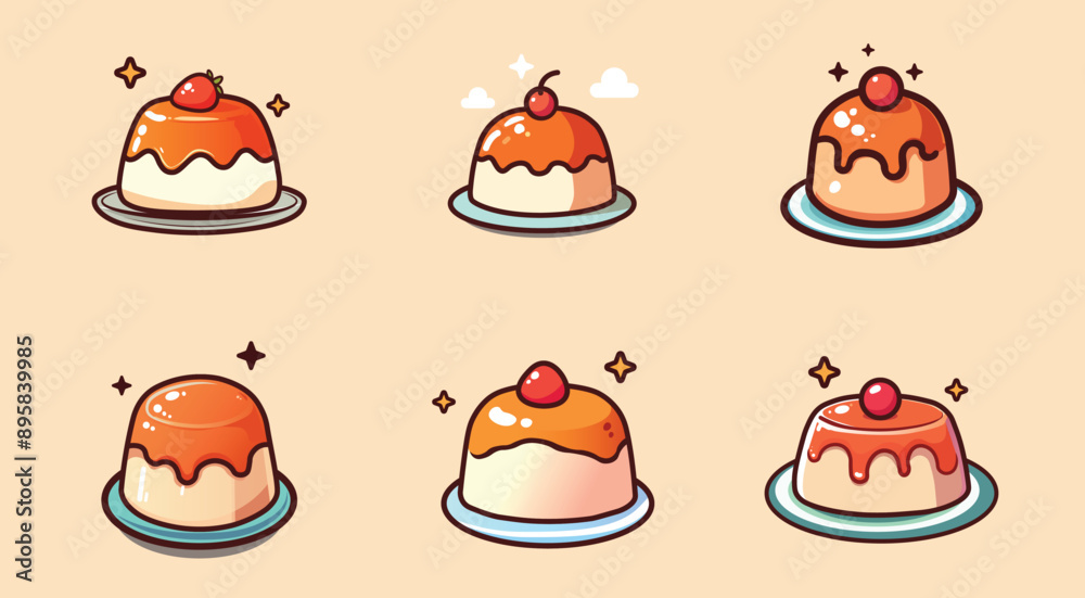 colorful creamy vanilla pudding cake dessert illustration set panna cotta colorful creamy vanilla pudding cake dessert illustration set panna cotta