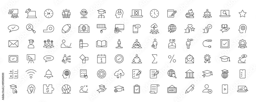 Education and Learning simple thin line icons set. Education, School, Learning, Book, study editable stroke icons Education and Learning simple thin line icons set. Education, School, Learning, Book, study editable stroke icons