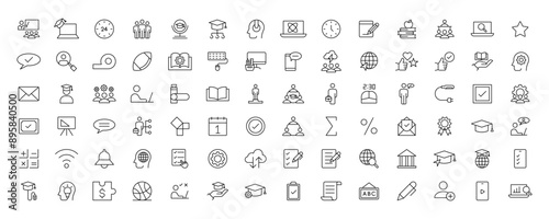 Education and Learning simple thin line icons set. Education, School, Learning, Book, study editable stroke icons