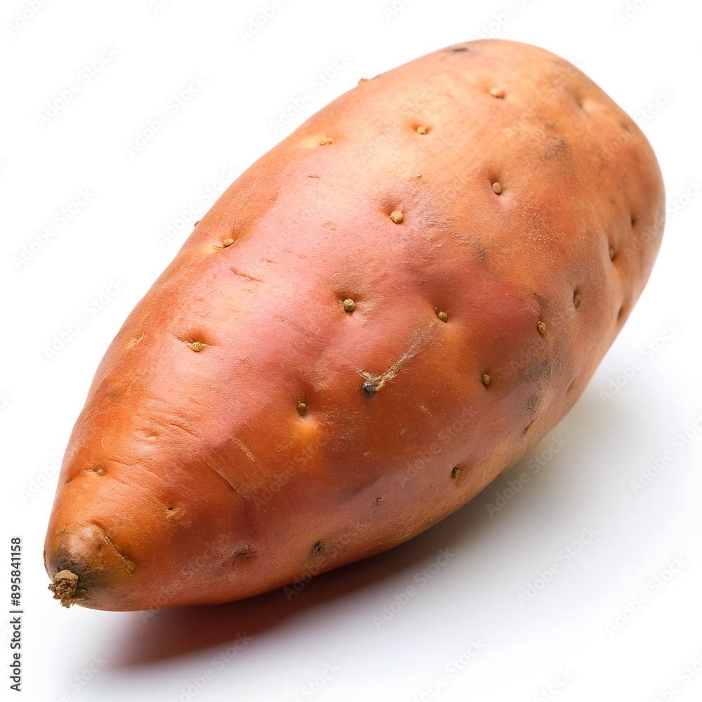 There is a sweet potato placed on a white surface There is a sweet potato placed on a white surface