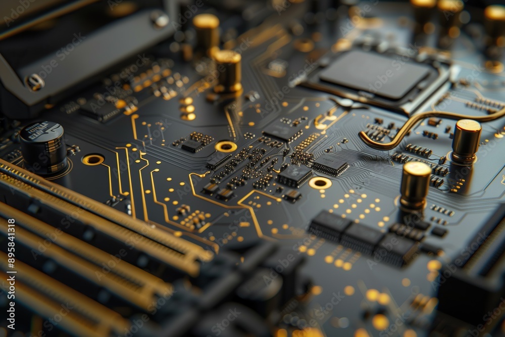 Computer electronic motherboard with advanced technology, featuring intricate circuit plates... Computer electronic motherboard with advanced technology, featuring intricate circuit plates...