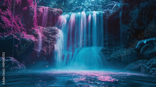 Wallpaper Mural Waterfall with Glowing Water in Vaporwave Style. Torontodigital.ca