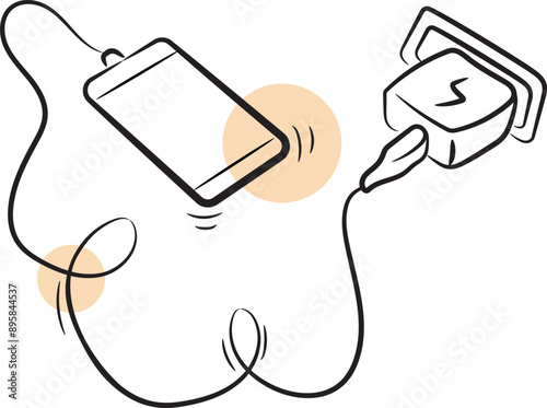 Handphone charging icon doodle hand drawn vector illustration