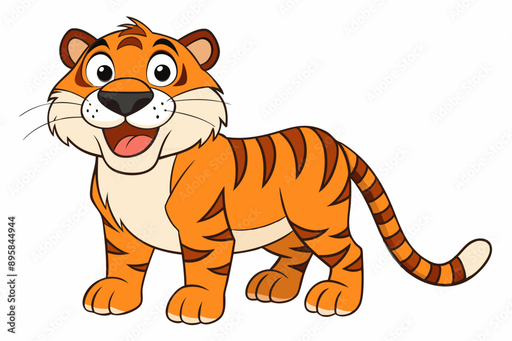 Funny Tiger on White Background Vector Illustration, Cartoons, Clipart, and Line Art Design, Funny tiger illustration in vector, cartoons, clipart, and line art on a white background.