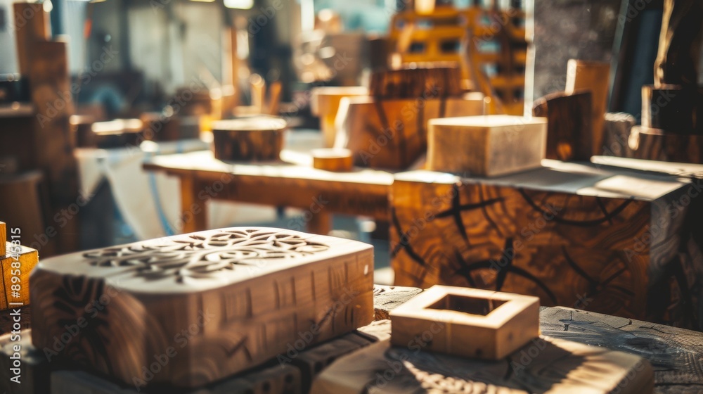 Artisan Wooden Crafts in Workshop Setting Artisan Wooden Crafts in Workshop Setting
