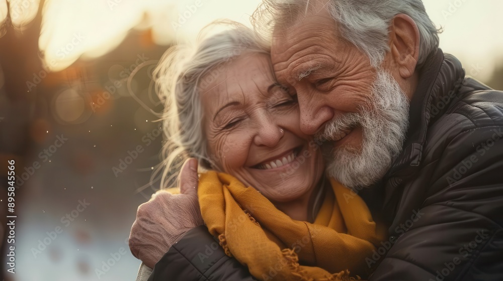 tender moment between loving retired couple warm embrace and genuine smiles soft natural light illuminating their faces conveying lifelong companionship tender moment between loving retired couple warm embrace and genuine smiles soft natural light illuminating their faces conveying lifelong companionship
