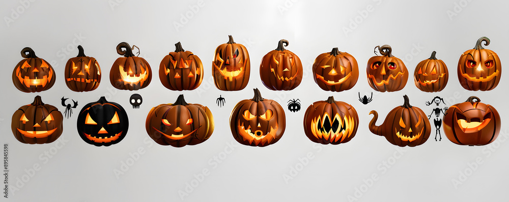 Obraz premium Set of Halloween scary pumpkins cut. Spooky creepy pumpkins cut