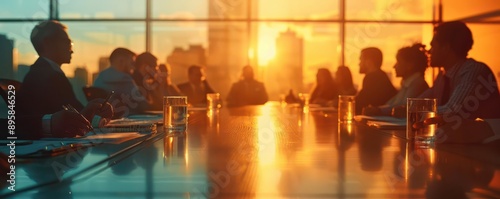 Silhouettes of business people meeting in a conference room.