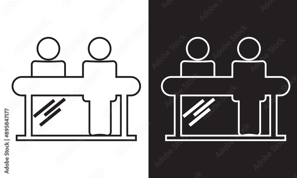 Customer service desk vector icon. Reception symbol for graphic design, logo, mobile app, ui, web site, social media . isolated on white and black background. EPS 10 Customer service desk vector icon. Reception symbol for graphic design, logo, mobile app, ui, web site, social media . isolated on white and black background. EPS 10