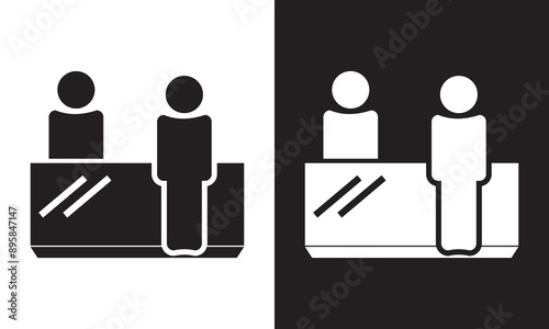 Customer service desk vector icon. Reception symbol for graphic design, logo, mobile app, ui,  web site, social media . isolated on white and black background. EPS 10