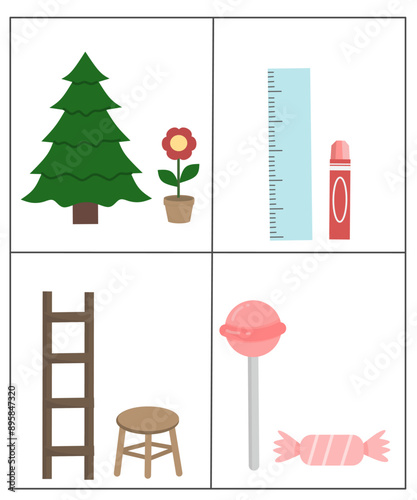 Short and tall worksheet for kindergarten, Short and tall activity for kids 