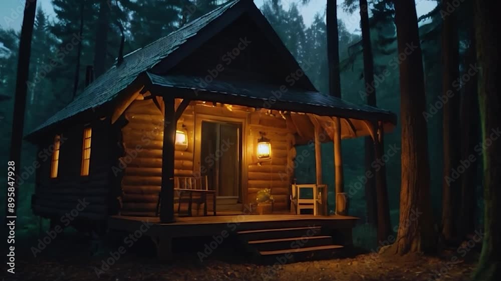 Cozy Cabin in the Woods at Night Cozy Cabin in the Woods at Night