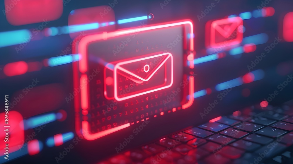 Phishing Threat Warning Displayed on Futuristic Email Interface with Neon-Lit Background Phishing Threat Warning Displayed on Futuristic Email Interface with Neon-Lit Background