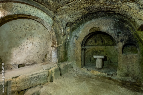 Anthropomorphic graves, church of the monastery of San Pedro de Rocas, Esgos, Ribeira Sacra,  Ourense, Galicia, Spain photo