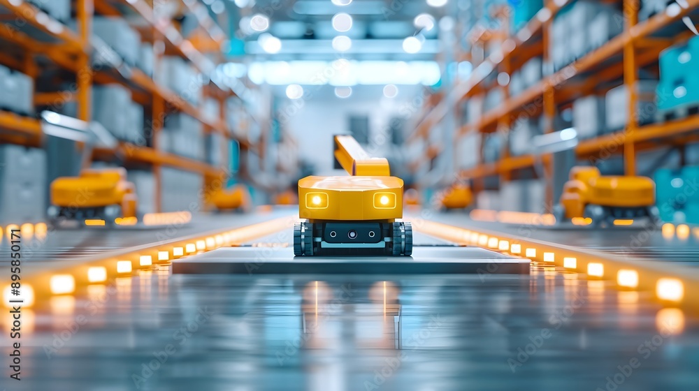 Automated High-Tech Warehouse with Robotic Storage Systems for Efficient Logistics