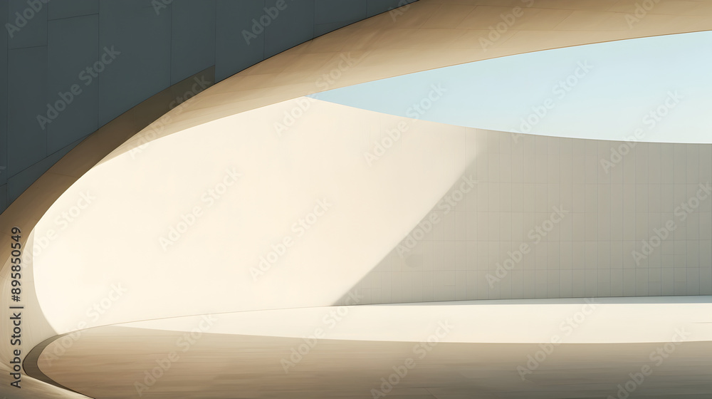 Minimalist Architectural Curves and Shadows in Tranquil Public Area Minimalist Architectural Curves and Shadows in Tranquil Public Area
