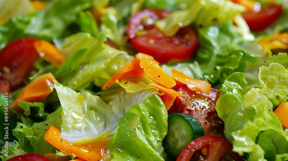 Refreshing salad made with crispy lettuce and a mix of colorful vegetables Refreshing salad made with crispy lettuce and a mix of colorful vegetables
