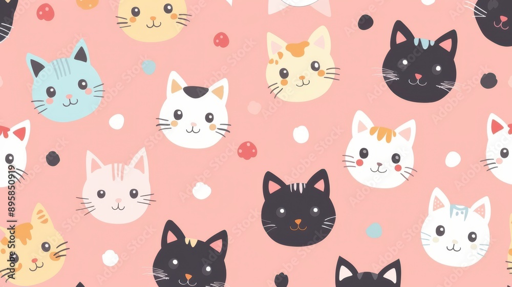 Kawaii cats, pastel colors and playful patterns, flat design illustration Kawaii cats, pastel colors and playful patterns, flat design illustration