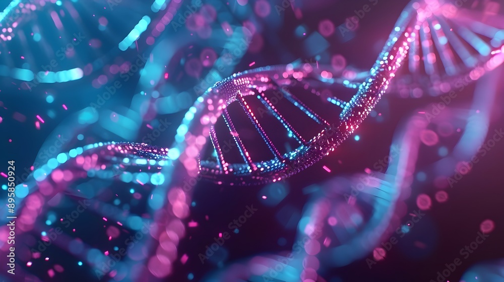 Vibrant DNA Strands with Futuristic Genetic Modification Elements Vibrant DNA Strands with Futuristic Genetic Modification Elements