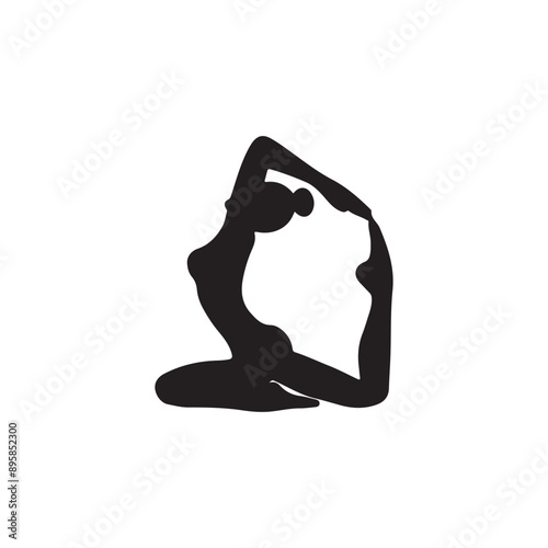 Woman sitting and practising yoga pose stretching with hands up in black isolated on white background. Hand drawn vector silhouette illustration. Salamba, catopasama asana, sport, meditation.