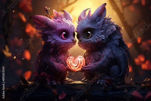 Fantasy style animals being in love photo