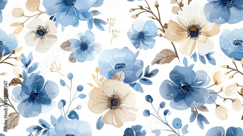 Delicate Blue and Beige Floral Pattern