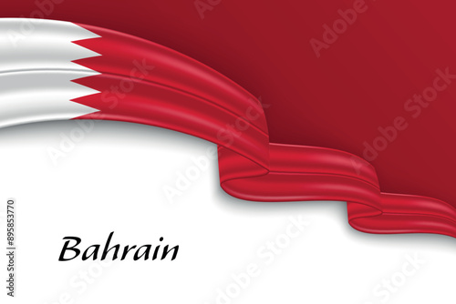 Waving ribbon with flag of Bahrain