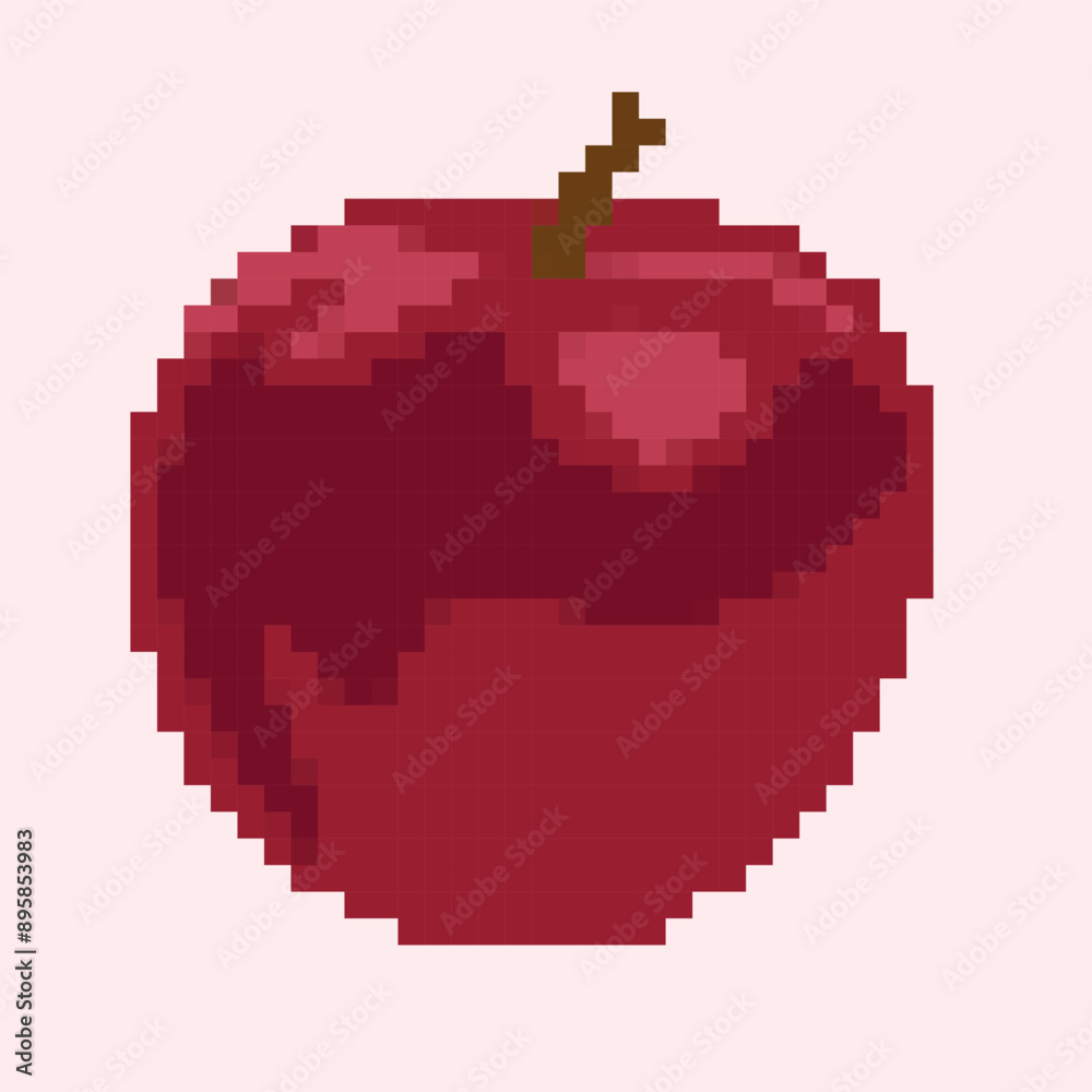 Fototapeta premium Pixel image of a whole red apple. Ideal for prints, icons and backgrounds