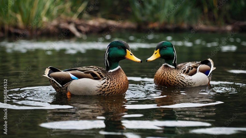 Two ducks are swimming in a pond Two ducks are swimming in a pond