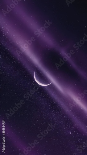 A purple sky with a crescent moon in the middle