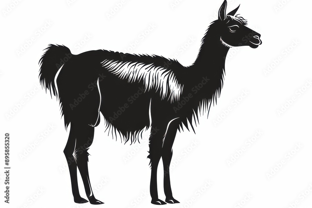 Obraz premium Black and white flat vector art of a llama, svg style, isolated on white background, simple vector art design