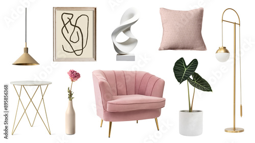 PNG aesthetic furniture home decoration element set, transparent background