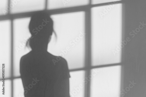 PNG  Silhouette woman window light shadow #895857328