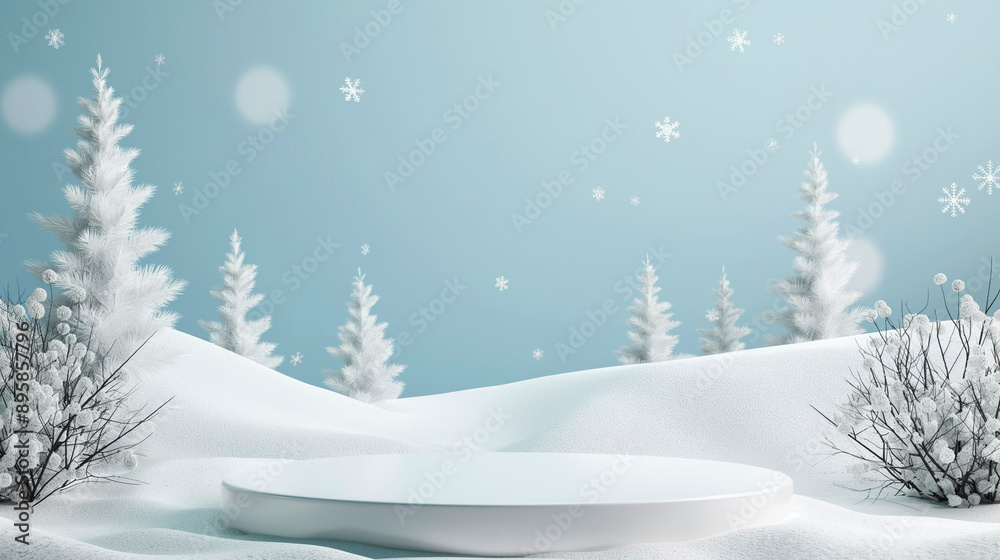custom made wallpaper toronto digitalWinter podium background snow product 3D. Christmas winter banner stand