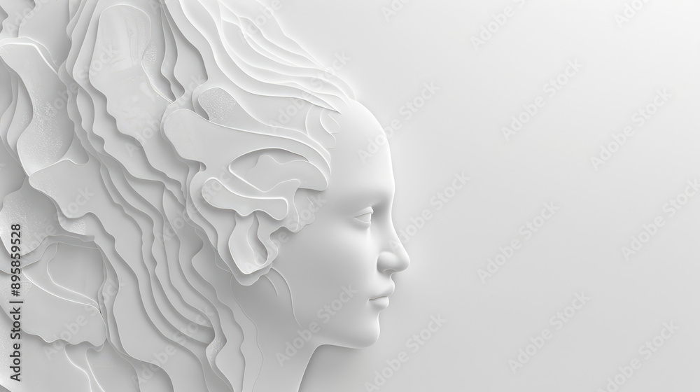 An artistic representation of a woman face in monochrome art with textured wave patterns An artistic representation of a woman face in monochrome art with textured wave patterns