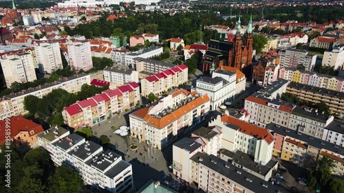 Legnica, Poland Medieval architecture of ancient Polish city from above, houses of Europe along street temple infrastructure photo