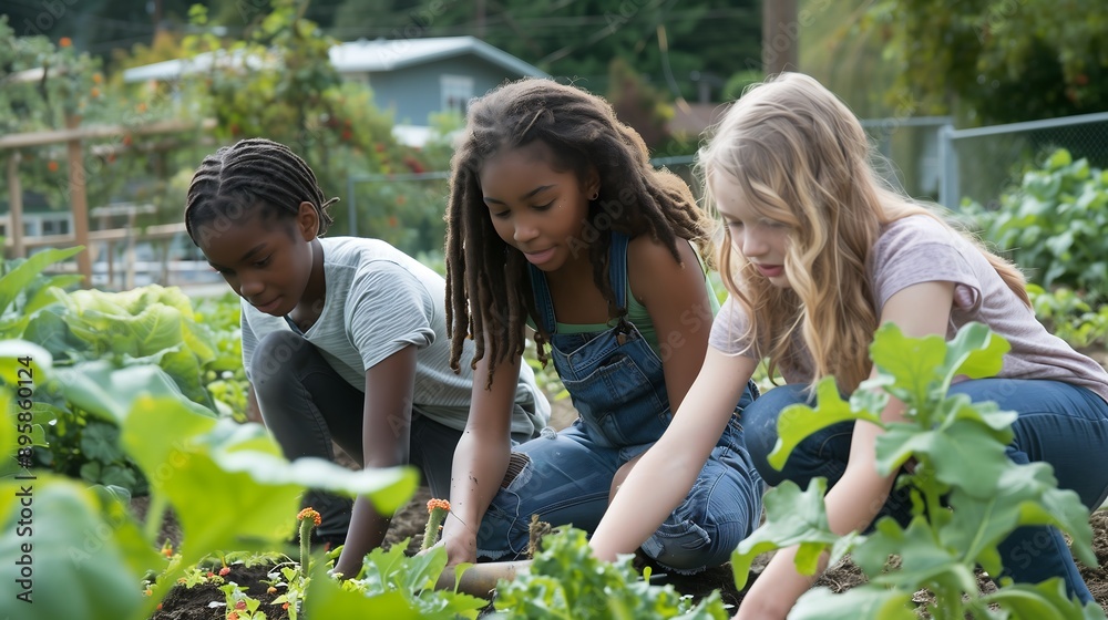 Three Girls Gardening Together Three Girls Gardening Together